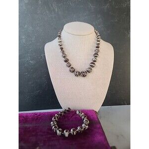 Brown And White White Beaded Jewelry Set, Vintage